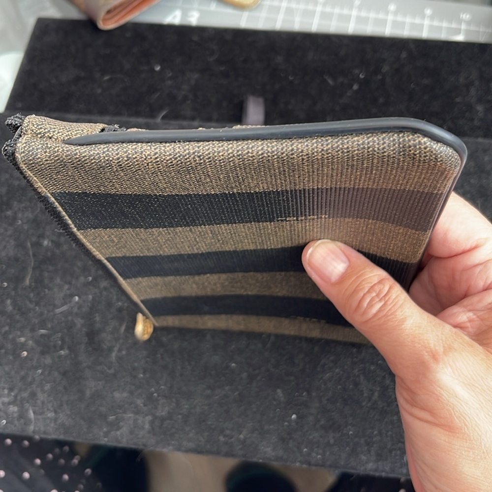 Fendi Authentic Vintage Penguin Stripe Tobacco 3 Zip Clutch/Pouch.MA100 - Picture 7 of 15